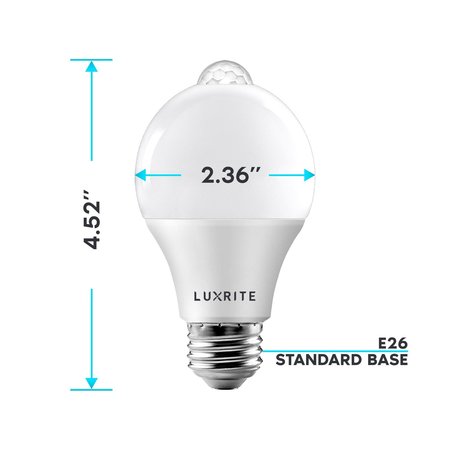 Luxrite A19 LED Light Bulbs Dusk to Dawn Motion Sensor 9W=60W 800LM 5000K Bright White E26 Base 2-Pack LR21483-2PK